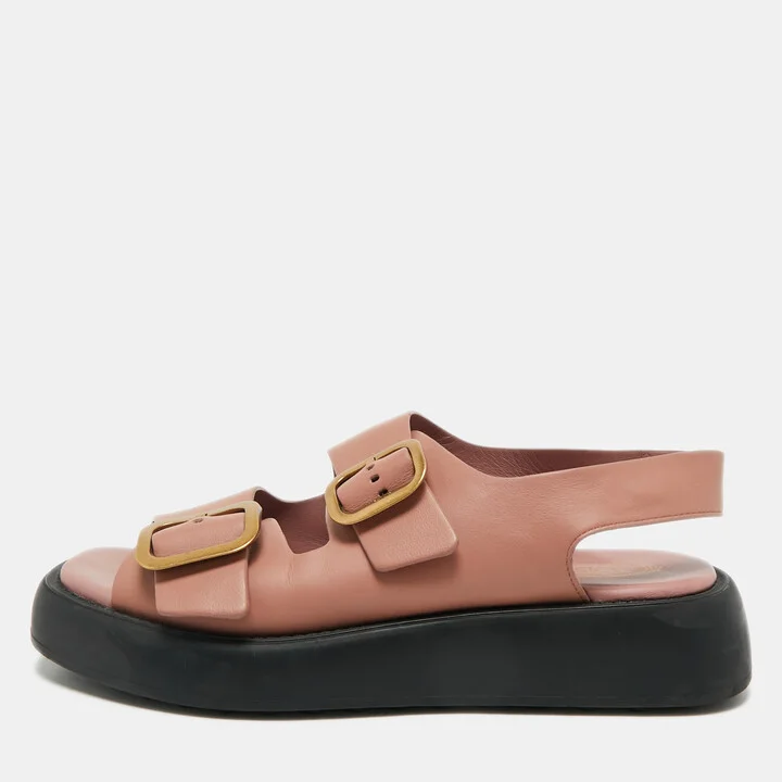Tod's Dusty Pink Leather Double Buckle Chunky Sandals Size 39.5