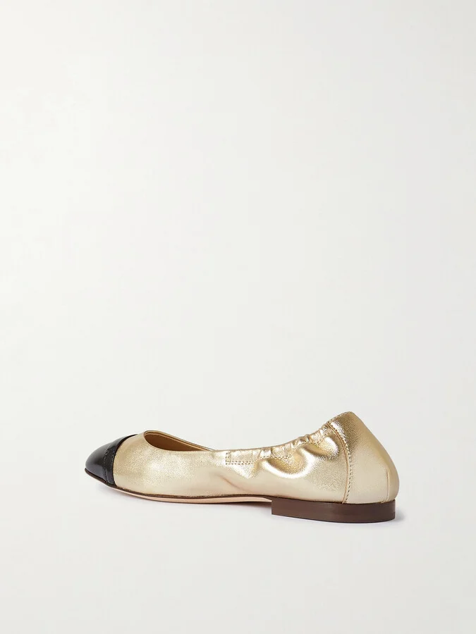 Tod's - Embellished Glossed And Metallic Leather Ballet Flats - Gold - Image 3