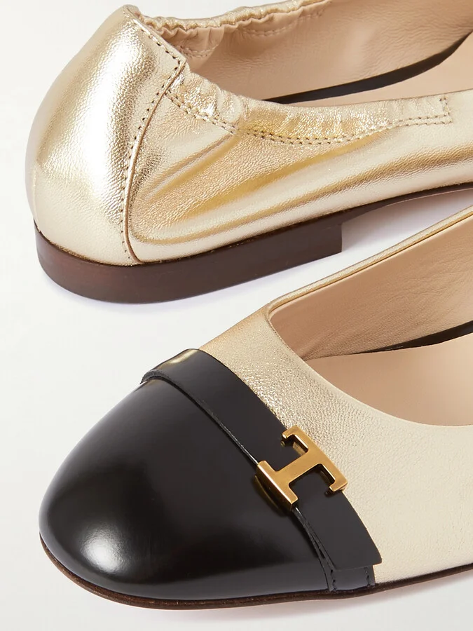 Tod's - Embellished Glossed And Metallic Leather Ballet Flats - Gold - Image 4