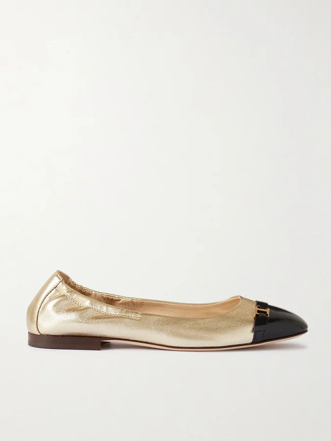 Tod's - Embellished Glossed And Metallic Leather Ballet Flats - Gold