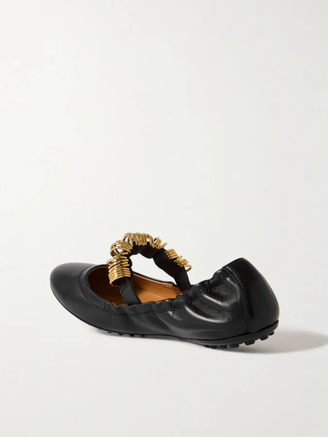Tod's - Embellished Leather Ballet Flats - Black - Image 3