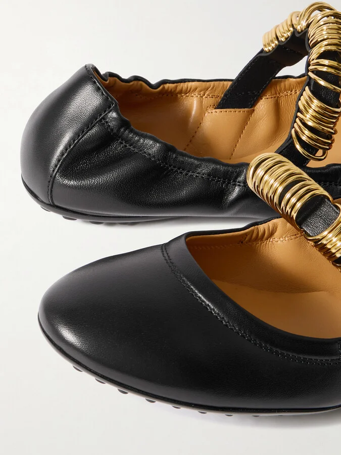 Tod's - Embellished Leather Ballet Flats - Black - Image 4