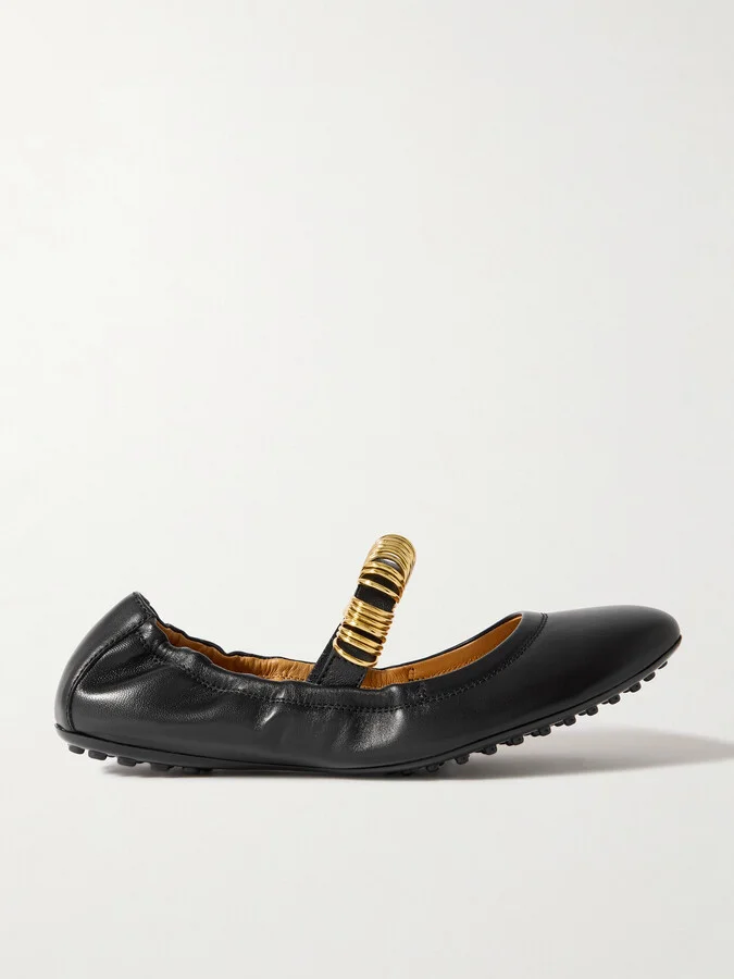 Tod's - Embellished Leather Ballet Flats - Black
