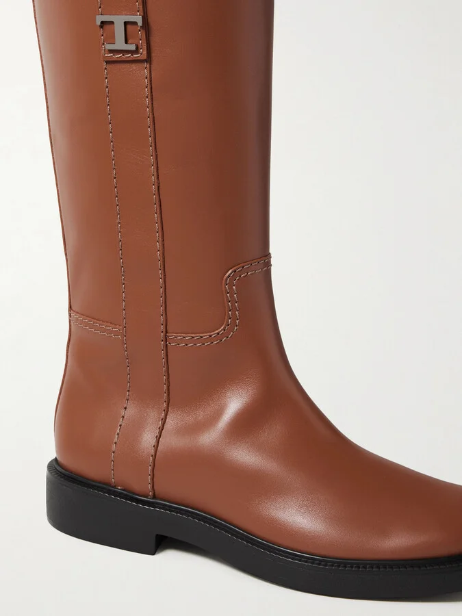 Tod's - Embellished Leather Knee Boots - Brown - Image 4