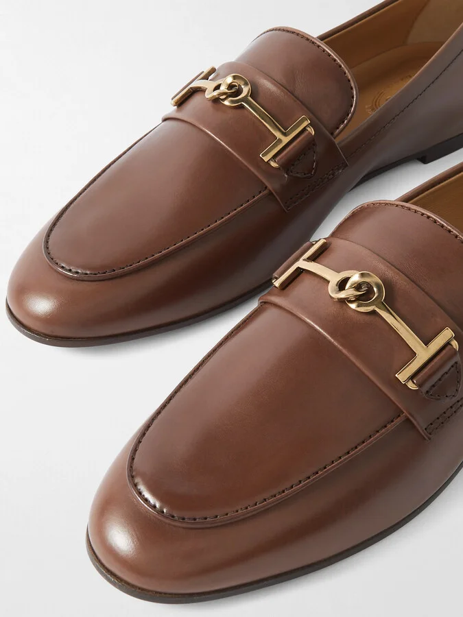 Tod's - Embellished Leather Loafers - Brown - Image 4