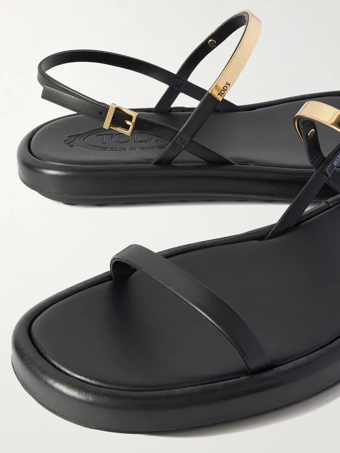 Tod's - Embellished Leather Slingback Sandals - Black - Image 4