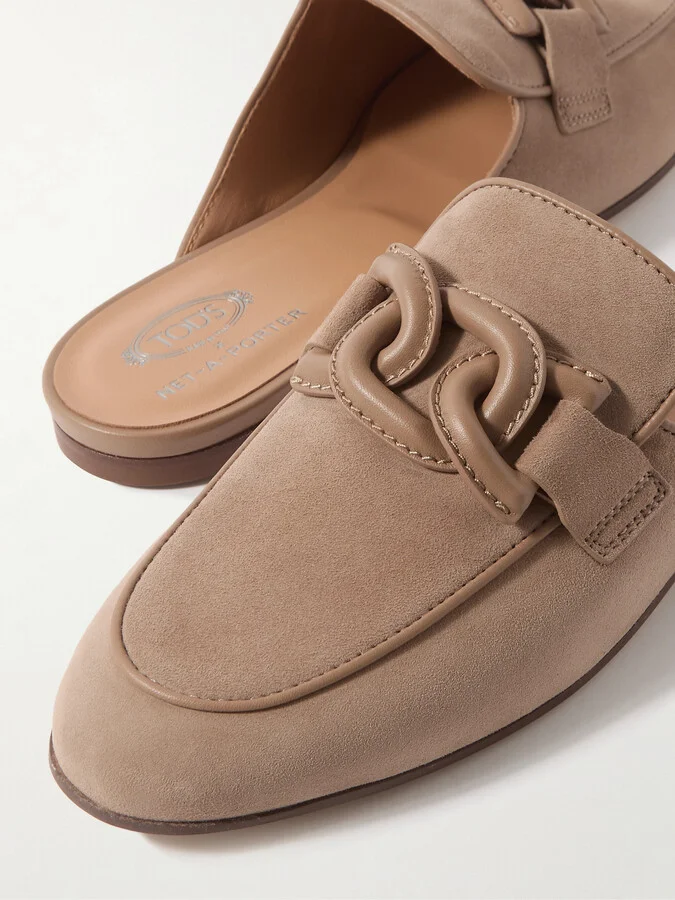 Tod's - Embellished Leather Slippers - Brown - Image 4