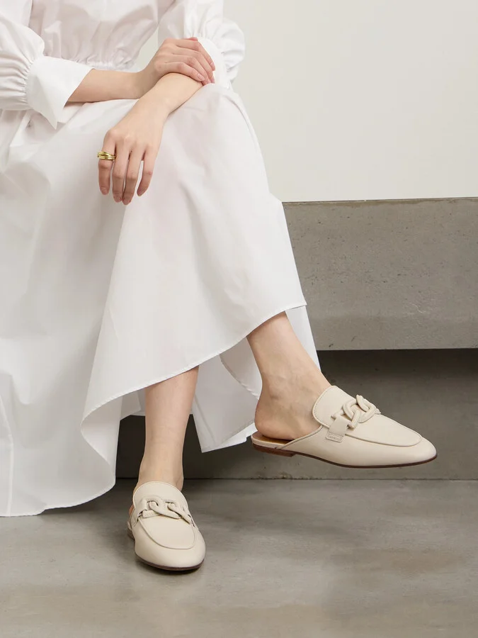 Tod's - Embellished Leather Slippers - Cream - Image 2