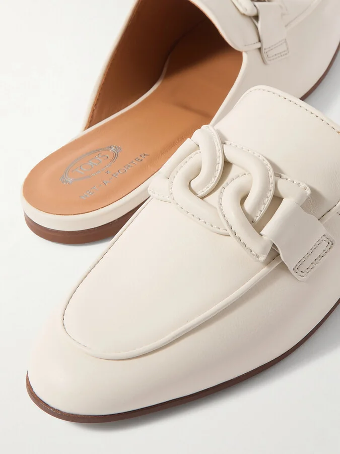 Tod's - Embellished Leather Slippers - Cream - Image 4