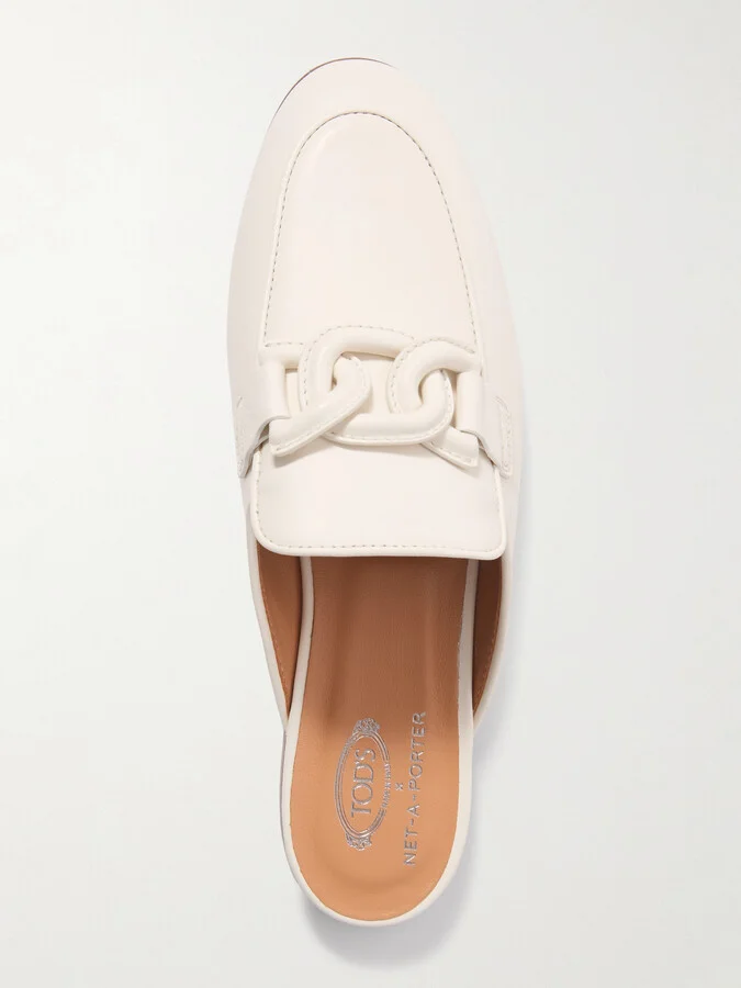 Tod's - Embellished Leather Slippers - Cream - Image 5