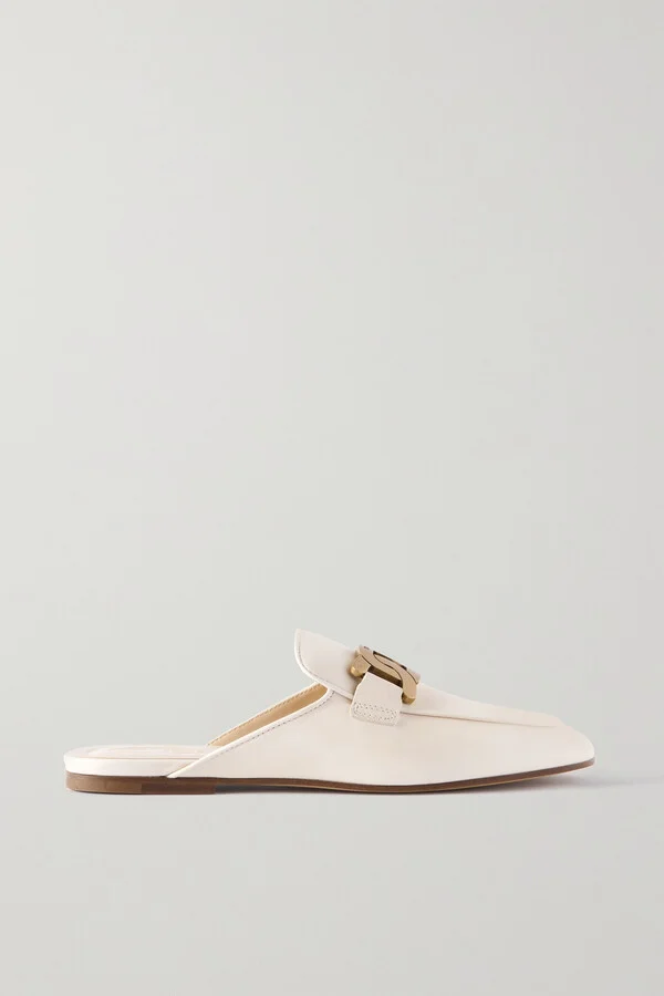 Tod's - Embellished Leather Slippers - Off-white - Image 5