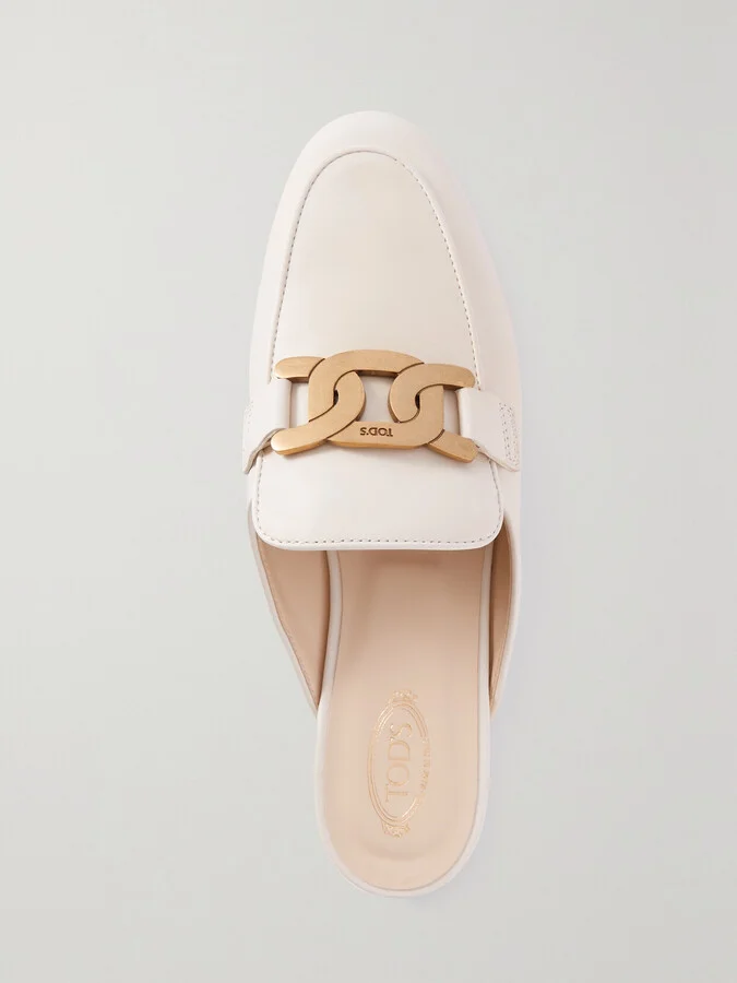 Tod's - Embellished Leather Slippers - Off-white