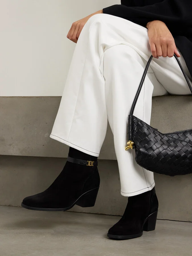 Tod's - Embellished Leather-trimmed Suede Ankle Boots - Black - Image 2