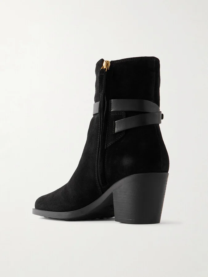Tod's - Embellished Leather-trimmed Suede Ankle Boots - Black - Image 3