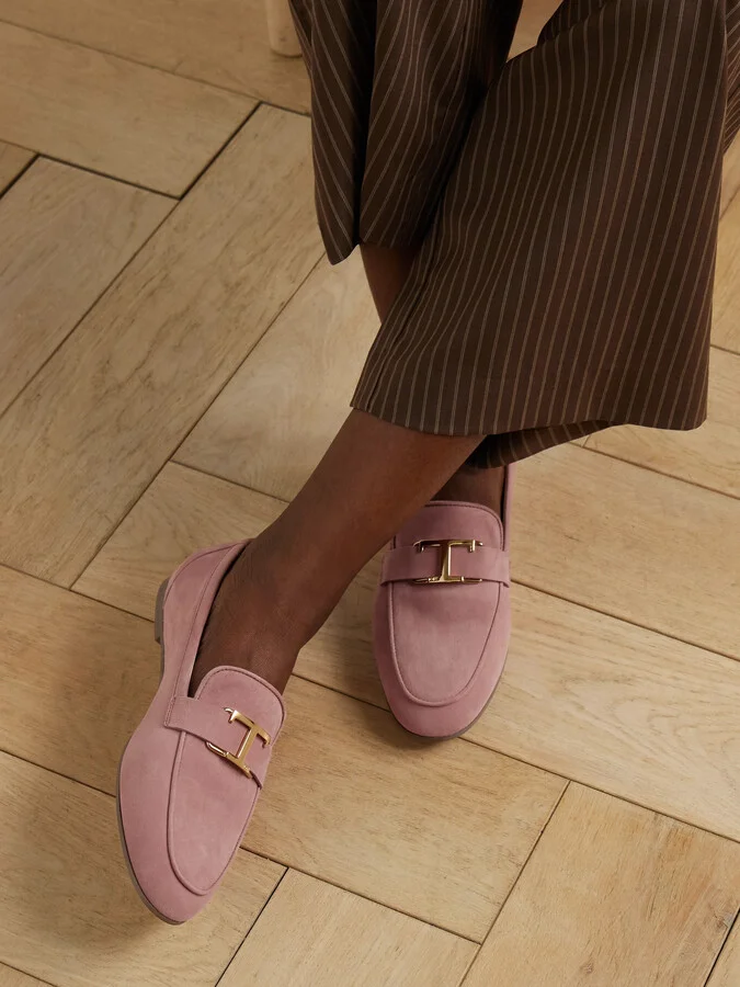 Tod's - Embellished Nubuck Loafers - Pink - Image 2