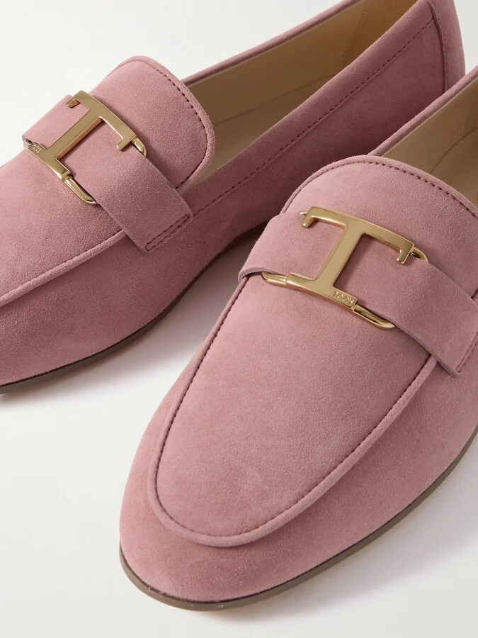 Tod's - Embellished Nubuck Loafers - Pink - Image 4