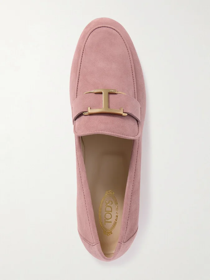 Tod's - Embellished Nubuck Loafers - Pink - Image 5