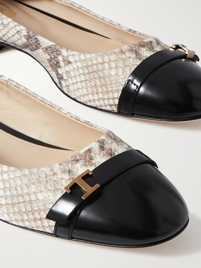 Tod's - Embellished Snake-effect Leather Ballet Flats - Animal print - Image 4