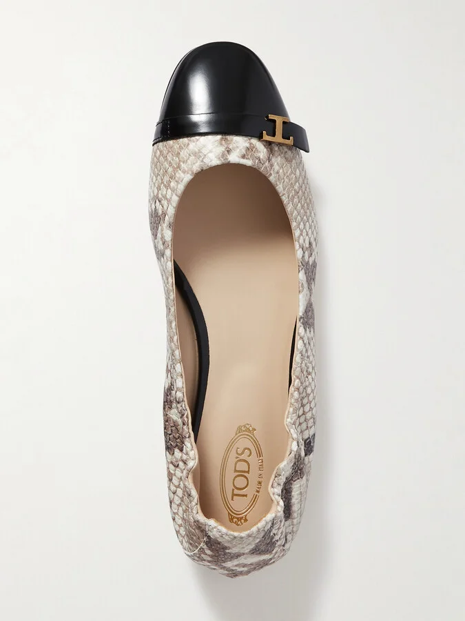 Tod's - Embellished Snake-effect Leather Ballet Flats - Animal print - Image 5