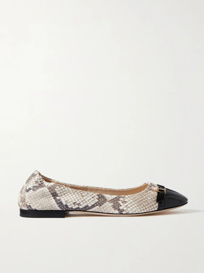 Tod's - Embellished Snake-effect Leather Ballet Flats - Animal print