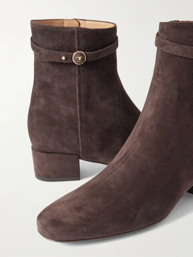 Tod's - Embellished Suede Ankle Boots - Brown - Image 4