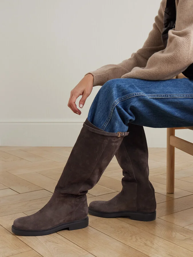 Tod's - Embellished Suede Knee Boots - Brown - Image 2