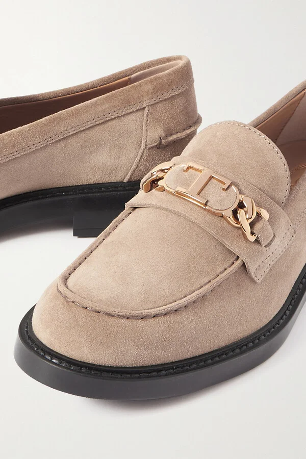 Tod's - Embellished Suede Loafers - Brown - Image 4