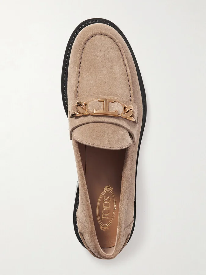 Tod's - Embellished Suede Loafers - Brown - Image 5