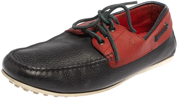 Tod's For Ferrari Navy Blue/Red Leather Lace Loafers Size 41