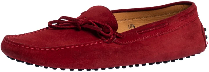 Tod's For Ferrari Red Suede Bow Slip On Loafers Size 40.5