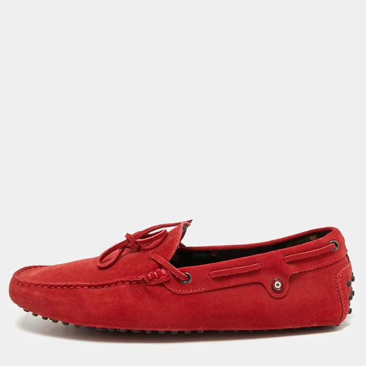 Tod's For Ferrari Red Suede Bow Slip On Loafers Size 44.5