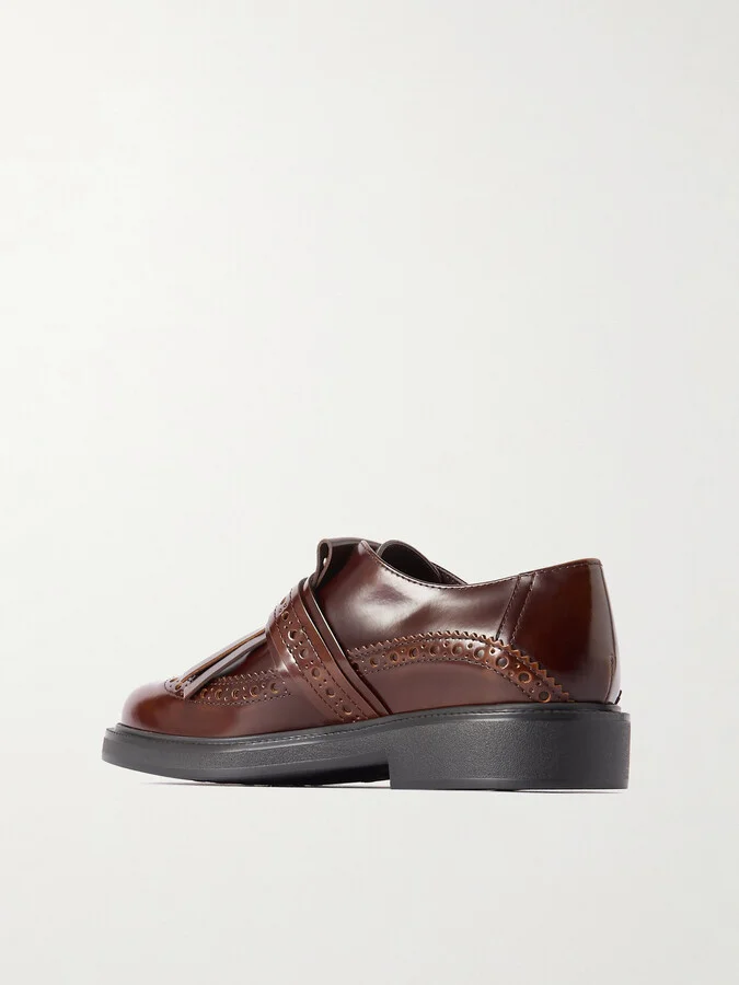 Tod's - Fringed Glossed-leather Brogues - Brown - Image 3