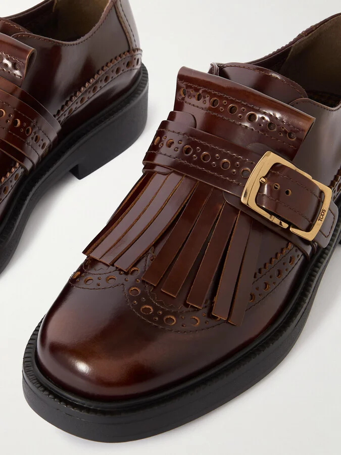 Tod's - Fringed Glossed-leather Brogues - Brown - Image 4