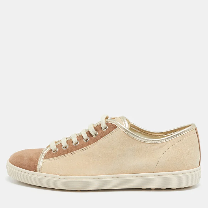 Tod's Gold/Beige Suede Lace Up Sneakers Size 39