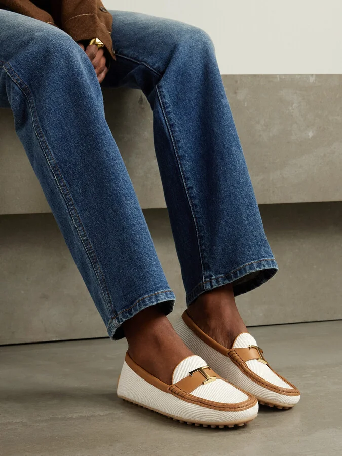 Tod's - Gomma 10l Embellished Leather-trimmed Canvas Loafers - Off-white - Image 2