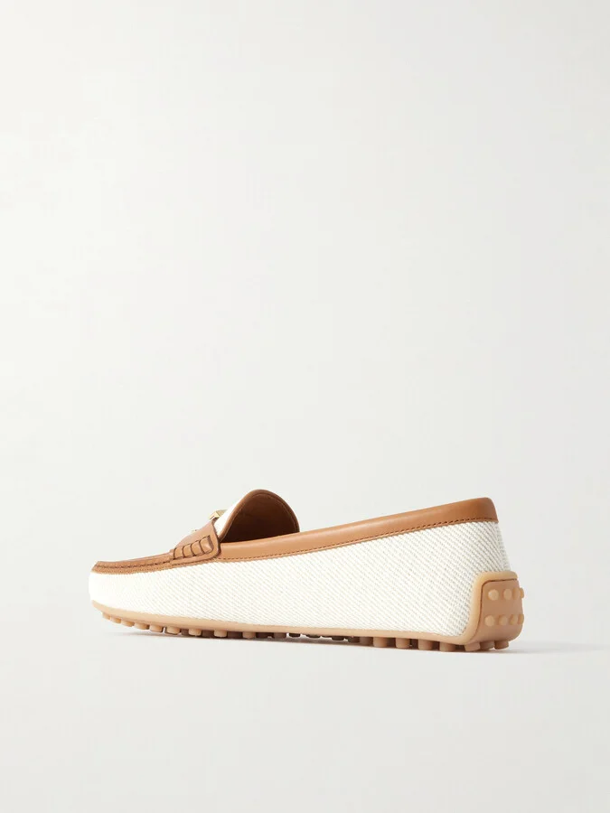 Tod's - Gomma 10l Embellished Leather-trimmed Canvas Loafers - Off-white - Image 3