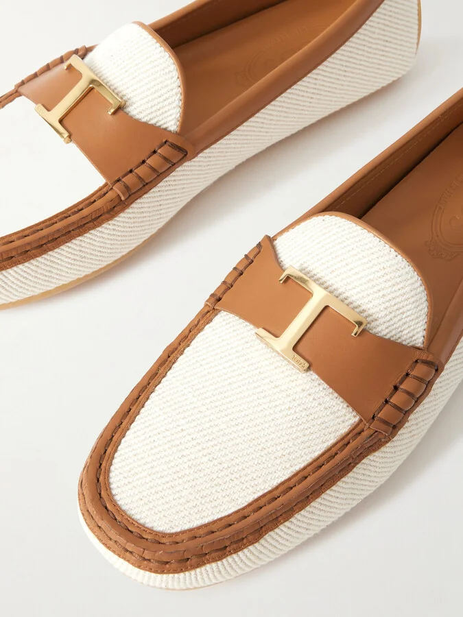 Tod's - Gomma 10l Embellished Leather-trimmed Canvas Loafers - Off-white - Image 4