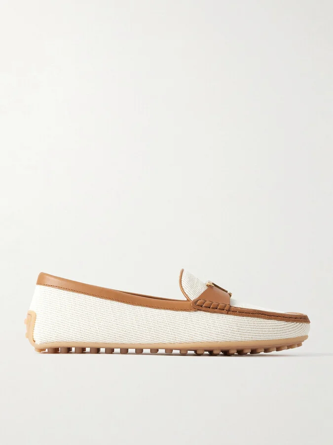 Tod's - Gomma 10l Embellished Leather-trimmed Canvas Loafers - Off-white
