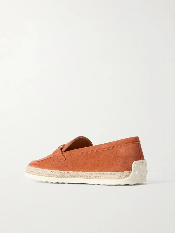 Tod's - Gomma Embellished Leather And Raffia-trimmed Suede Loafers - Red - Image 3