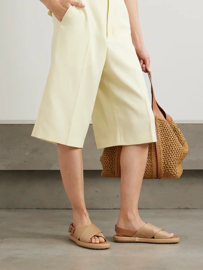 Tod's - Gomma Leather-trimmed Raffia Slingback Sandals - Neutrals - Image 2