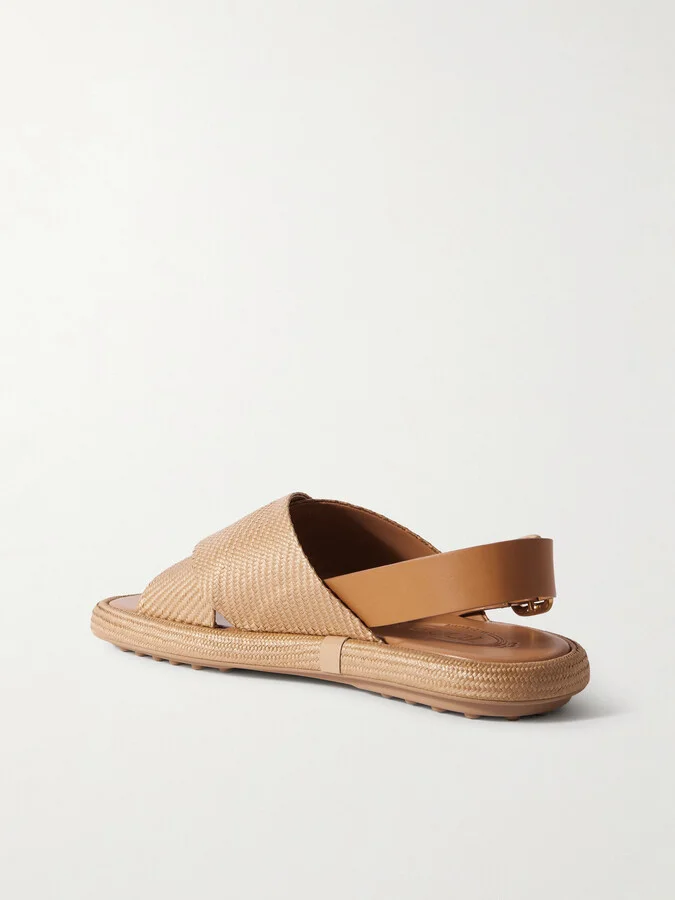Tod's - Gomma Leather-trimmed Raffia Slingback Sandals - Neutrals - Image 3