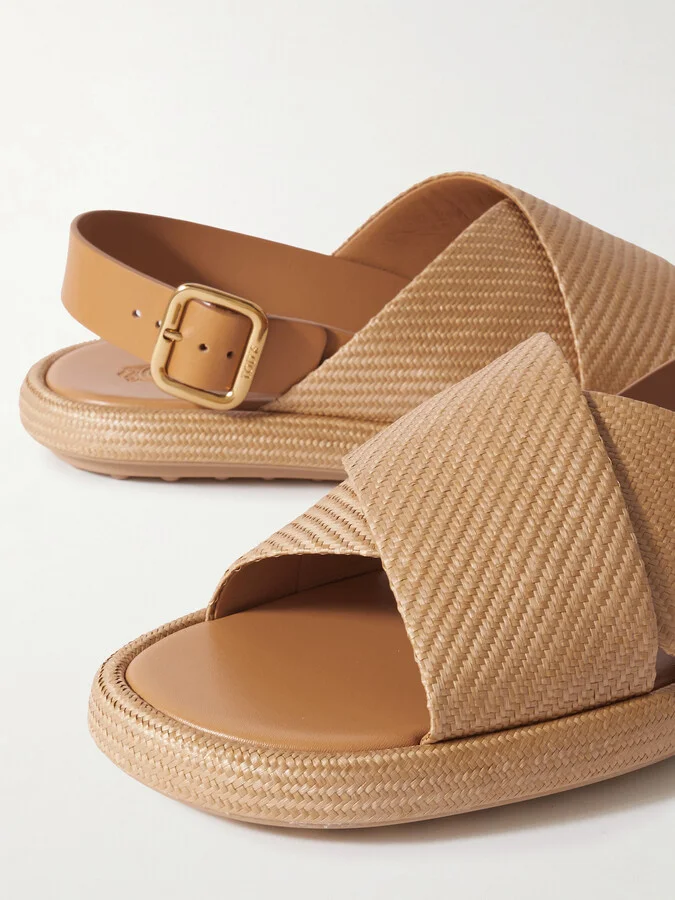 Tod's - Gomma Leather-trimmed Raffia Slingback Sandals - Neutrals - Image 4