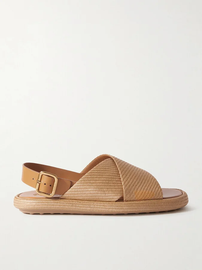 Tod's - Gomma Leather-trimmed Raffia Slingback Sandals - Neutrals