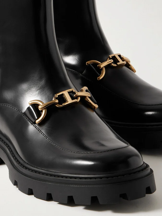 Tod's - Gomma Pesante Embellished Glossed-leather Ankle Boots - Black - Image 4