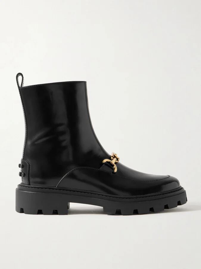 Tod's - Gomma Pesante Embellished Glossed-leather Ankle Boots - Black