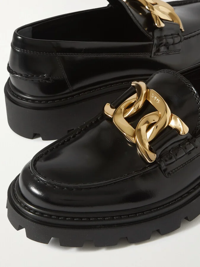 Tod's - Gomma Pesante Embellished Glossed-leather Loafers - Black - Image 4
