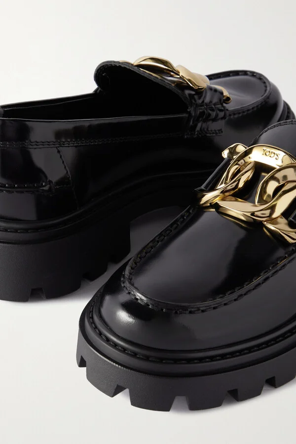 Tod's - Gomma Pesante Embellished Glossed-leather Loafers - Black - Image 4