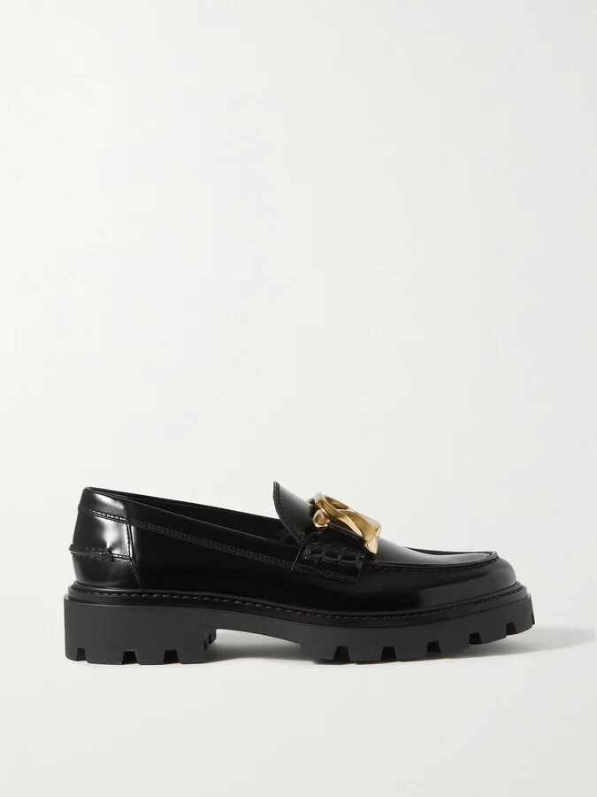 Tod's - Gomma Pesante Embellished Glossed-leather Loafers - Black