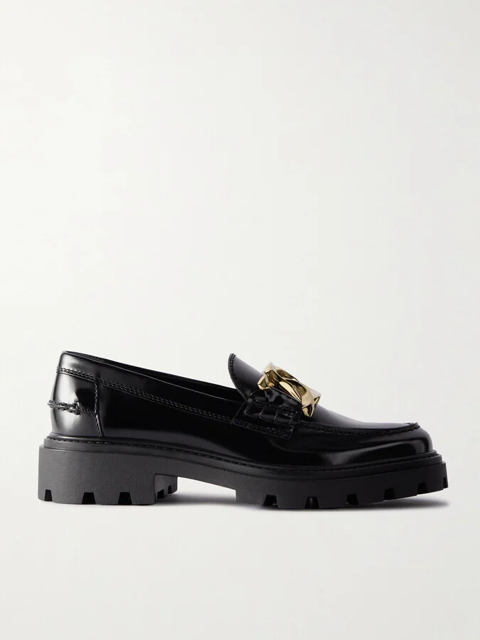 Tod's - Gomma Pesante Embellished Glossed-leather Loafers - Black