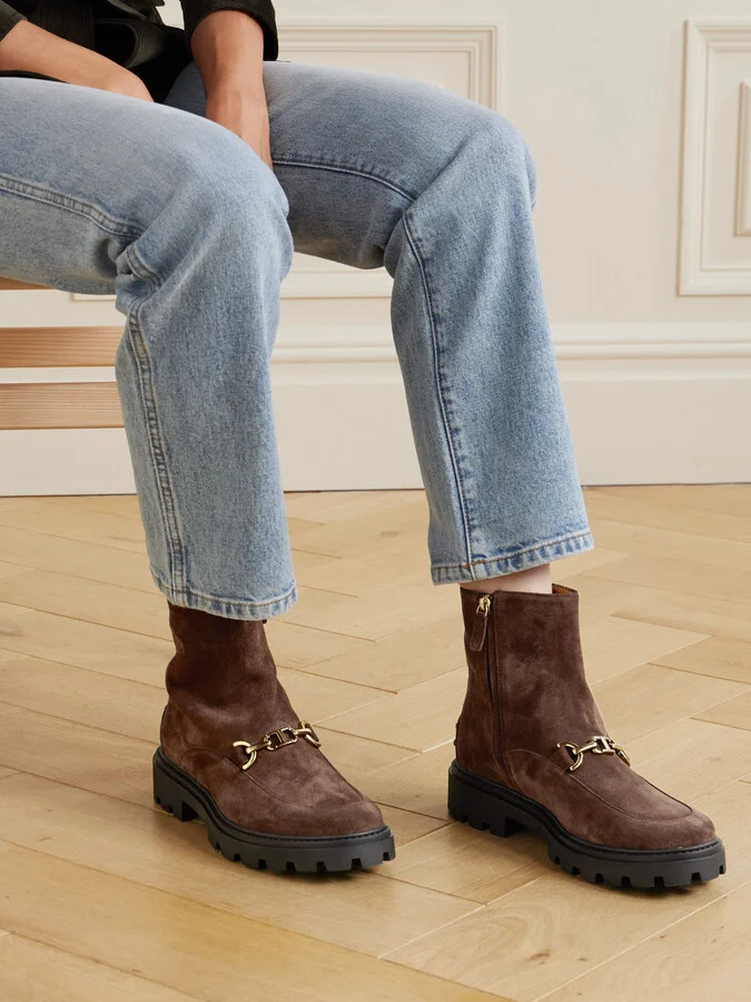 Tod's - Gomma Pesante Embellished Suede Ankle Boots - Brown - Image 2